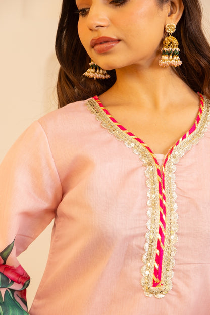 Jashn- Flamingo Pink Chanderi Suit Set