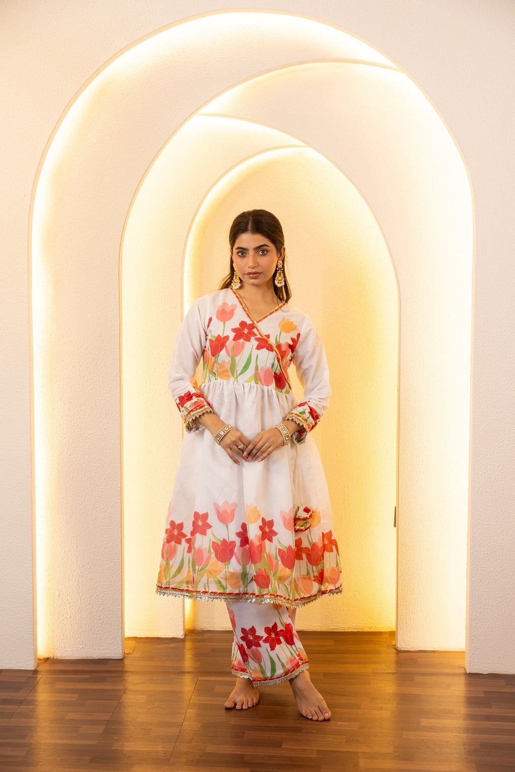 Jashn- White floral Angrakha Suit Set