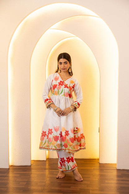 Jashn- White floral Angrakha Suit Set