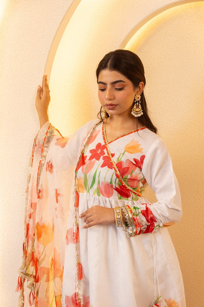 Jashn- White floral Angrakha Suit Set