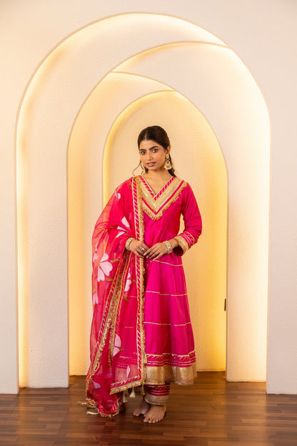 Jashn- Fuchsia Gota work Anarkali Suit Set