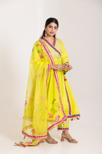 Jashn- Lime Green Gota work Angrakha Suit Set