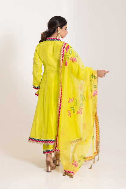 Jashn- Lime Green Gota work Angrakha Suit Set