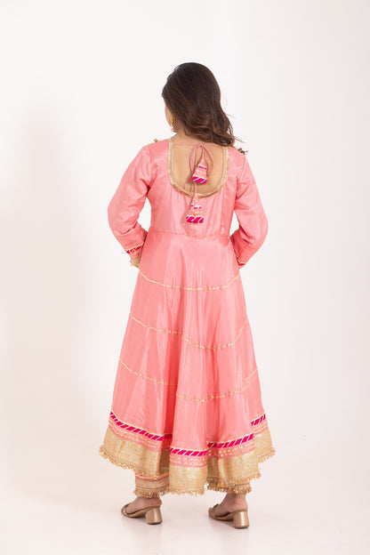 Jashn- Blushing Peach Gota work Anarkali Suit Set