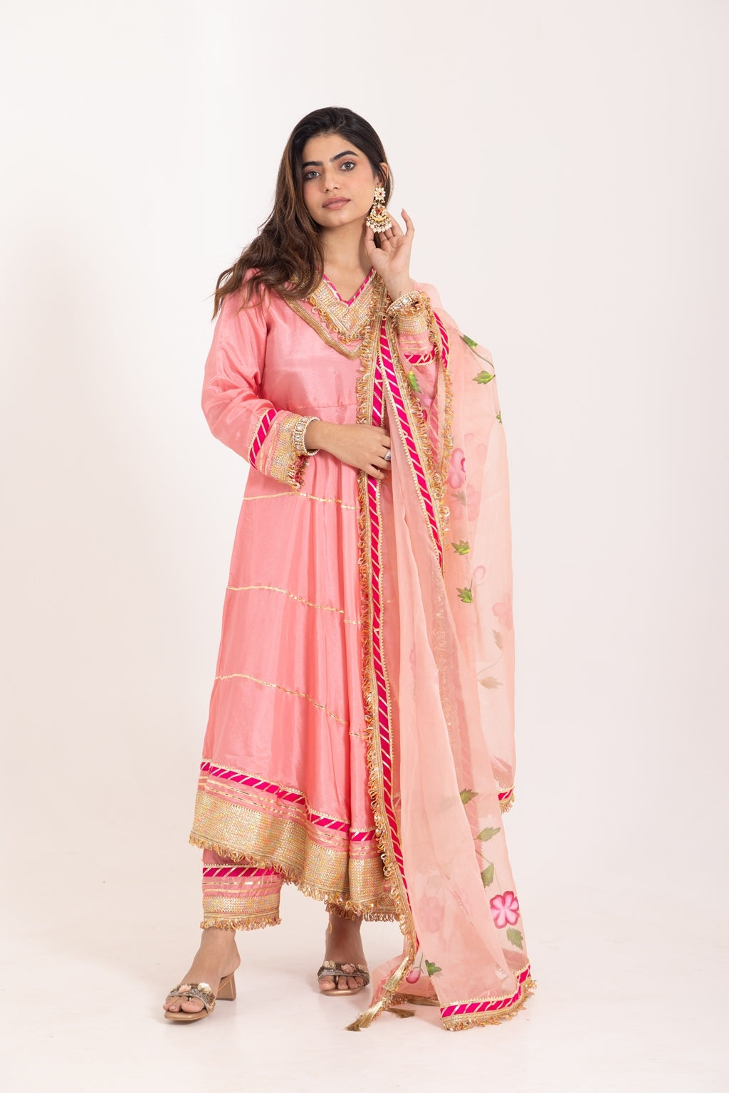 Jashn- Blushing Peach Gota work Anarkali Suit Set