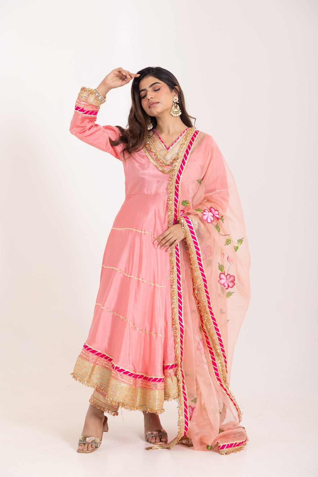 Jashn- Blushing Peach Gota work Anarkali Suit Set