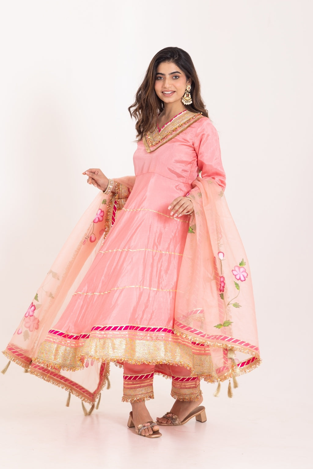 Jashn- Blushing Peach Gota work Anarkali Suit Set