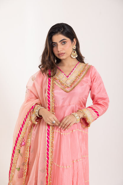 Jashn- Blushing Peach Gota work Anarkali Suit Set