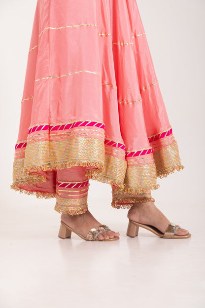 Jashn- Blushing Peach Gota work Anarkali Suit Set