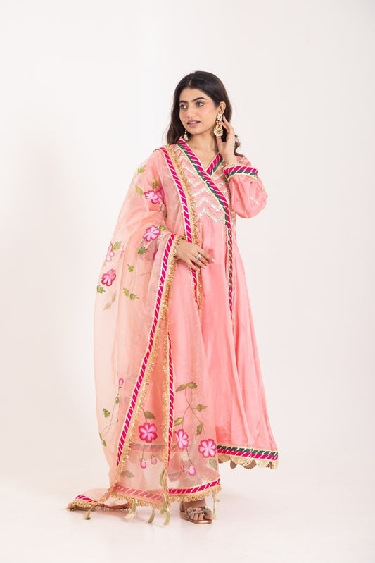 Jashn- Blushing Peach Gota work Angrakha Suit Set