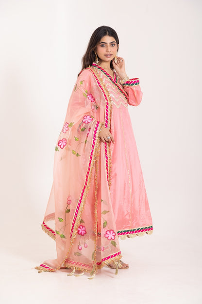 Jashn- Blushing Peach Gota work Angrakha Suit Set