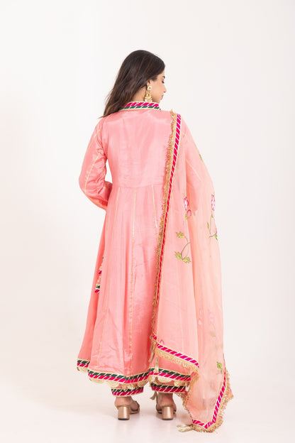 Jashn- Blushing Peach Gota work Angrakha Suit Set