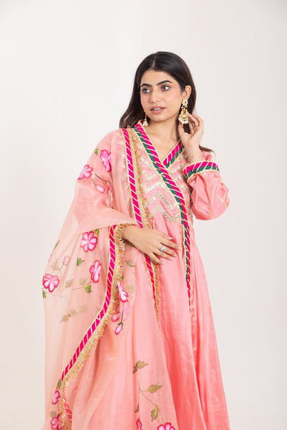 Jashn- Blushing Peach Gota work Angrakha Suit Set