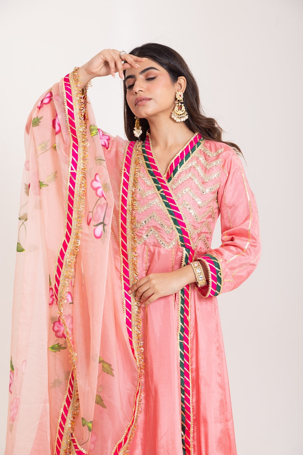 Jashn- Blushing Peach Gota work Angrakha Suit Set