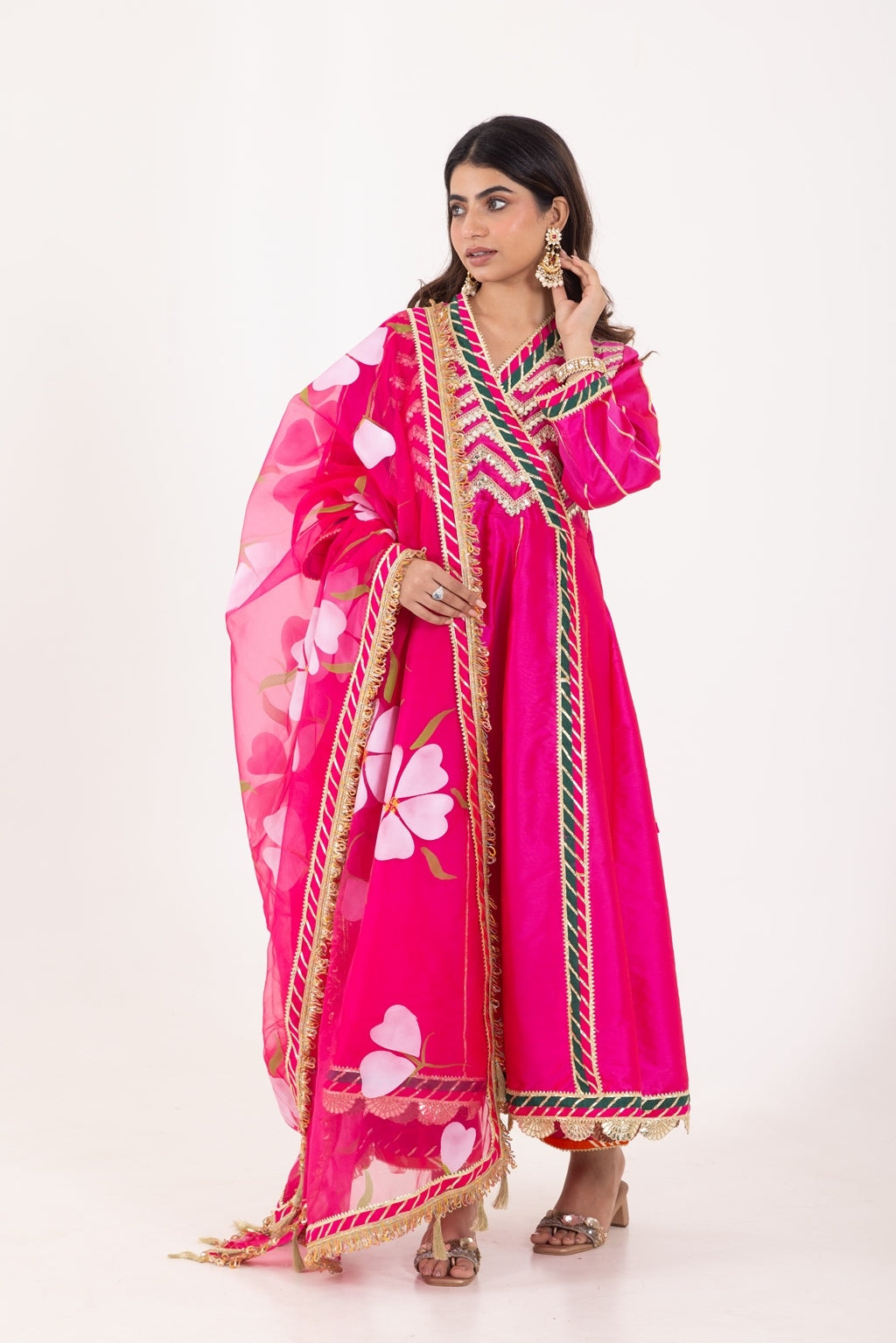 Jashn- Fuchsia Pink Gota work Angrakha Suit Set