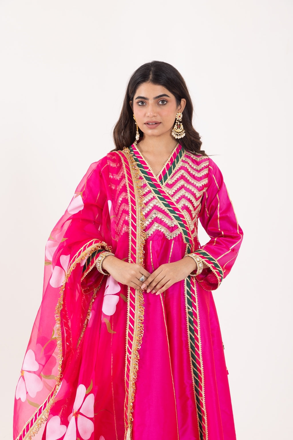 Jashn- Fuchsia Pink Gota work Angrakha Suit Set