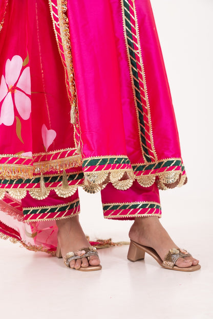 Jashn- Fuchsia Pink Gota work Angrakha Suit Set