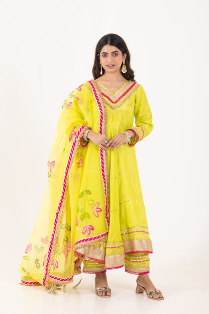 Jashn- Lime Green Gota work Anarakali Suit Set