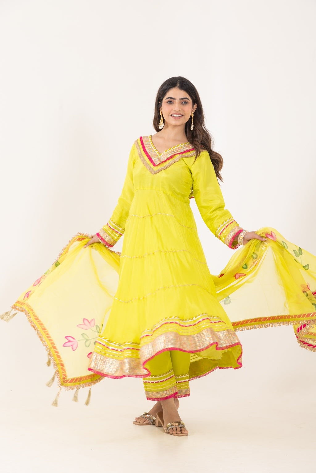 Jashn- Lime Green Gota work Anarakali Suit Set