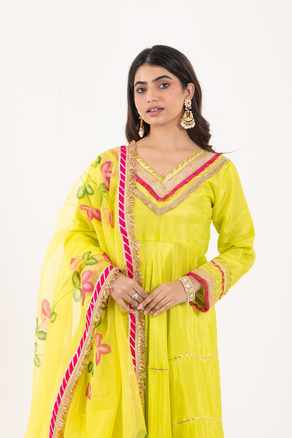 Jashn- Lime Green Gota work Anarakali Suit Set