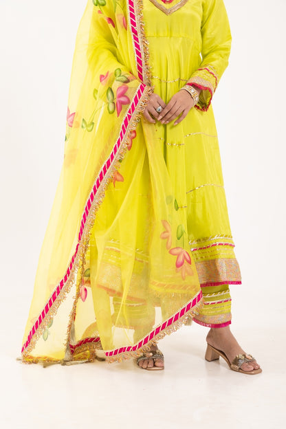 Jashn- Lime Green Gota work Anarakali Suit Set