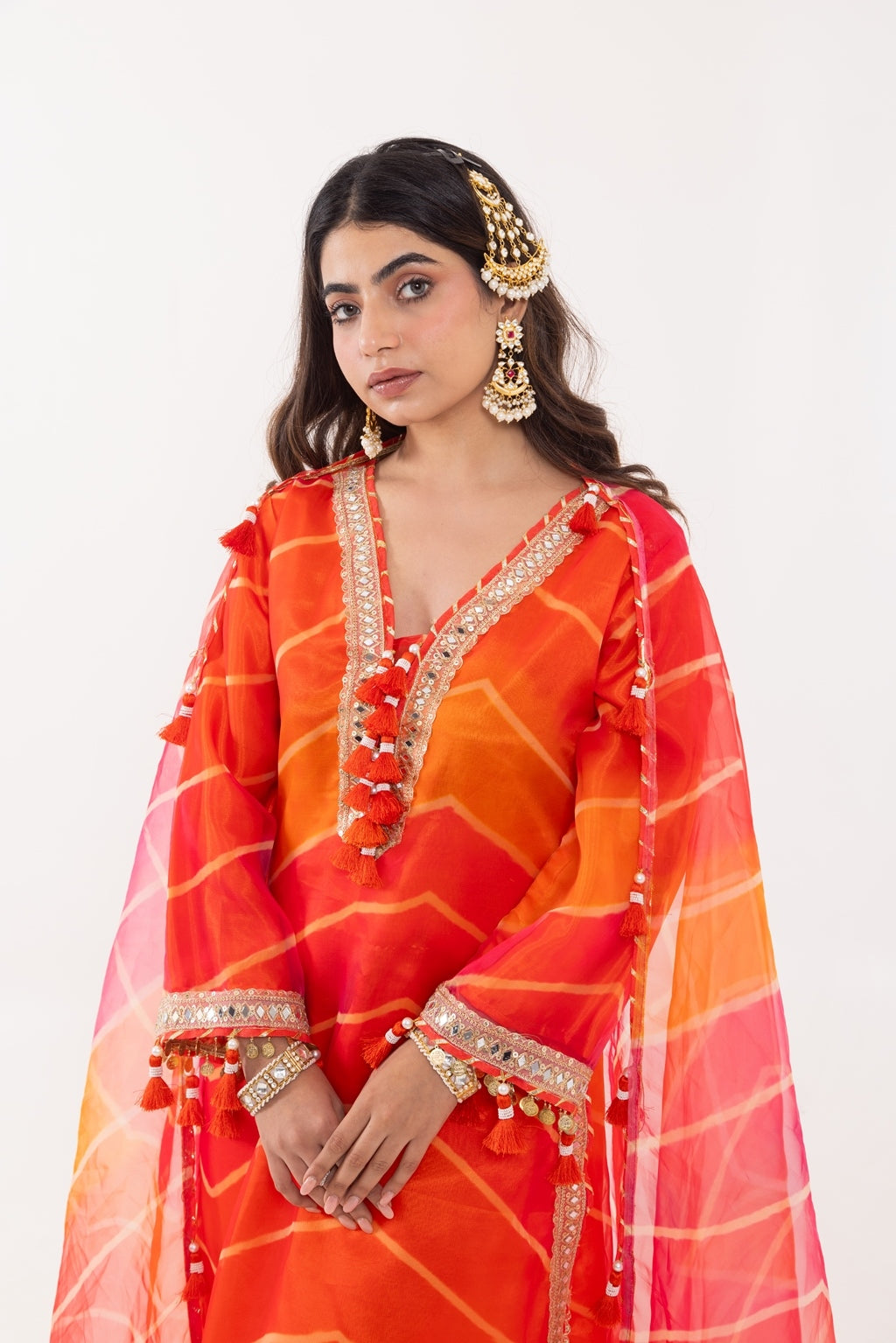 Jashn- Fruity Orange Organza Suit Set