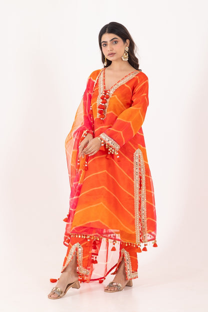 Jashn- Fruity Orange Organza Suit Set