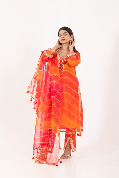 Jashn- Fruity Orange Organza Suit Set