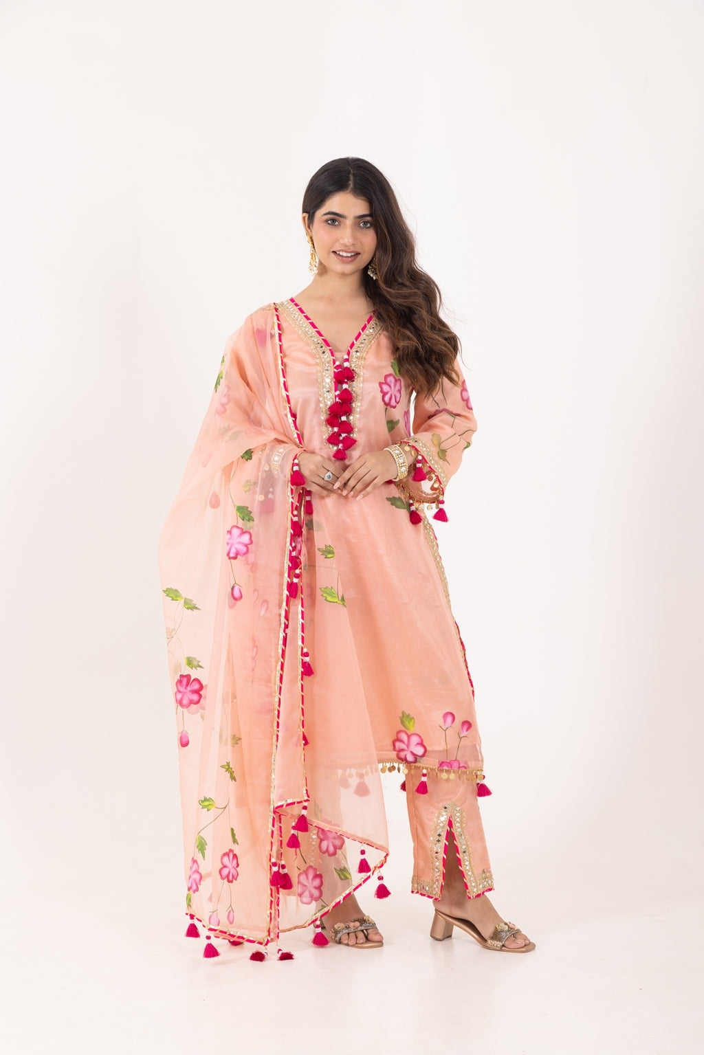 Jashn- Blushing Peach Organza Suit Set