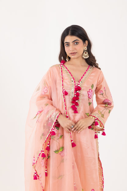 Jashn- Blushing Peach Organza Suit Set