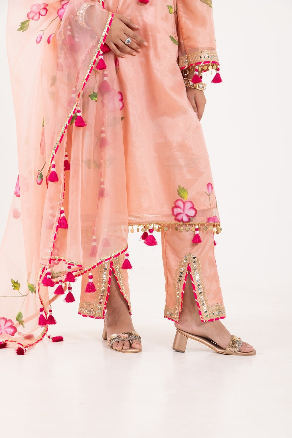 Jashn- Blushing Peach Organza Suit Set