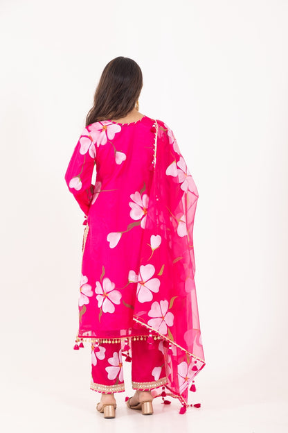 Jashn- Fuchsia Pink Organza Suit Set