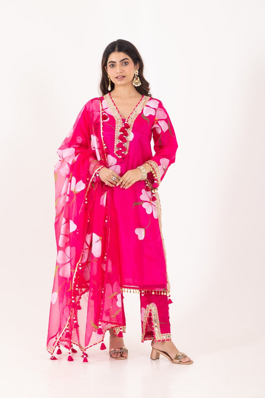 Jashn- Fuchsia Pink Organza Suit Set