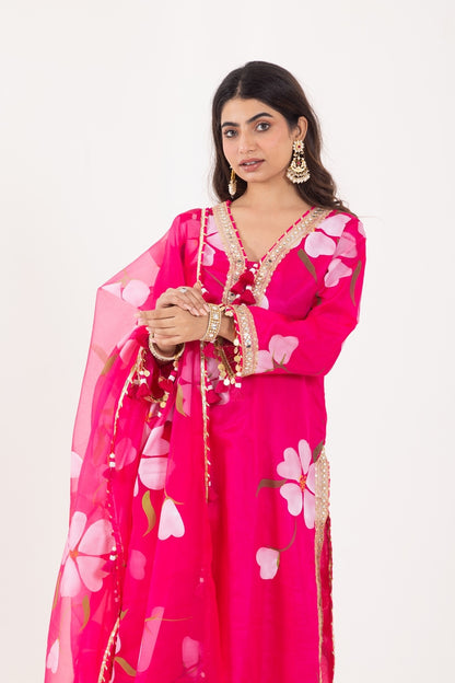 Jashn- Fuchsia Pink Organza Suit Set