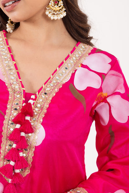 Jashn- Fuchsia Pink Organza Suit Set