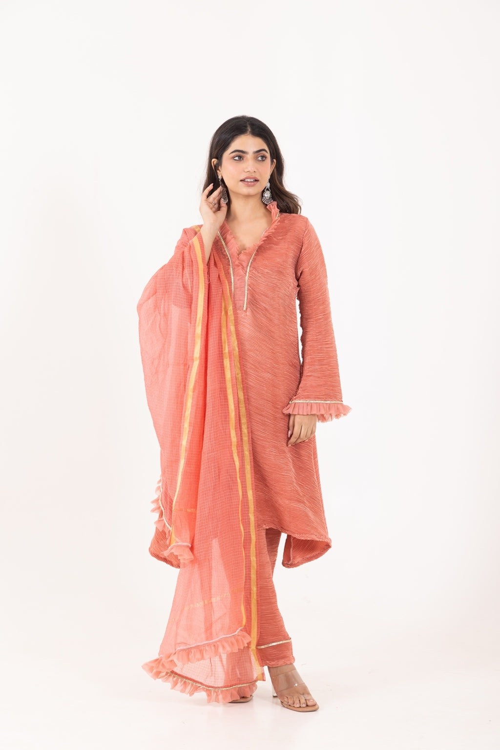 Jashn- Georgia Peach Pleated Suit Set