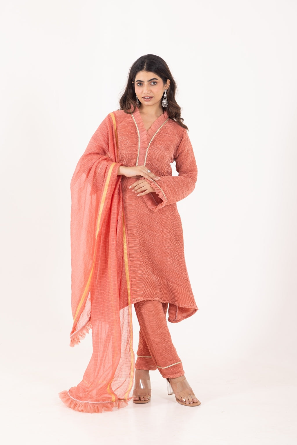 Jashn- Georgia Peach Pleated Suit Set