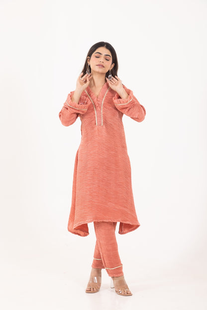 Jashn- Georgia Peach Pleated Suit Set