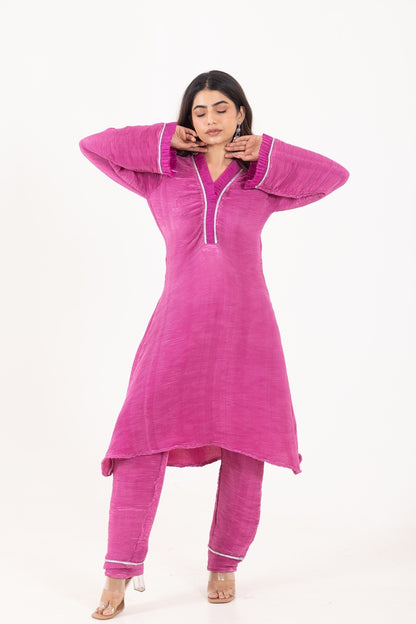 Jashn- Magenta Pink Pleated Suit Set