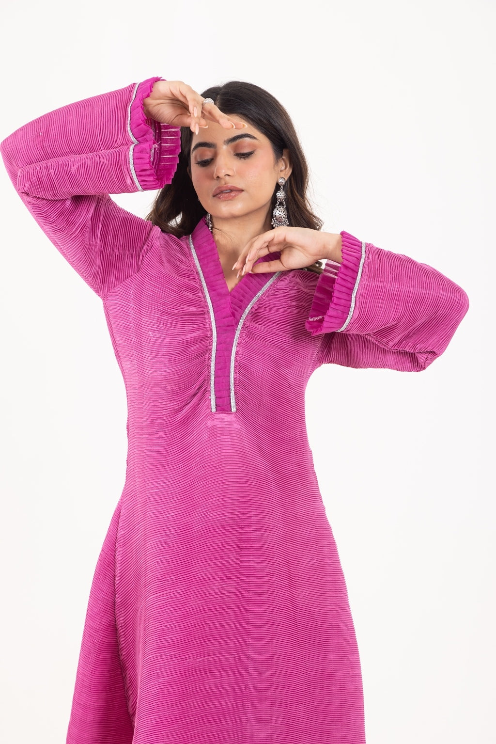 Jashn- Magenta Pink Pleated Suit Set