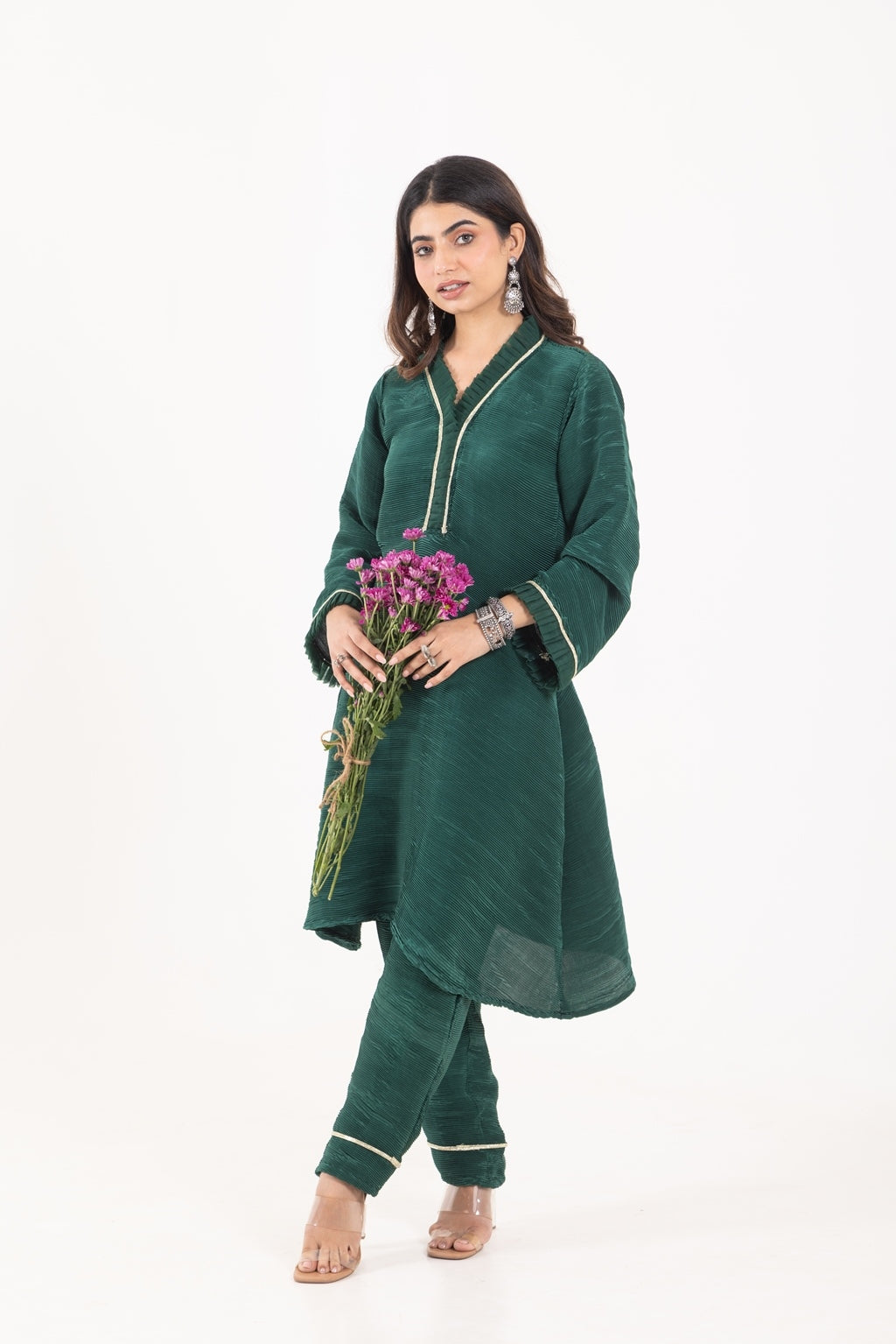 Jashn- Green Pleated Suit Set