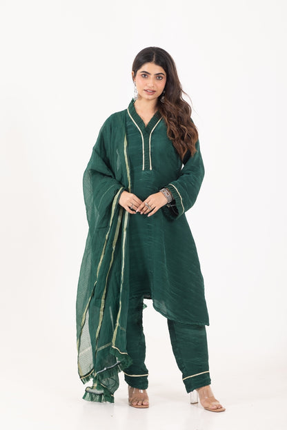 Jashn- Green Pleated Suit Set