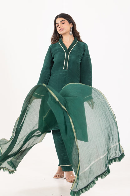 Jashn- Green Pleated Suit Set