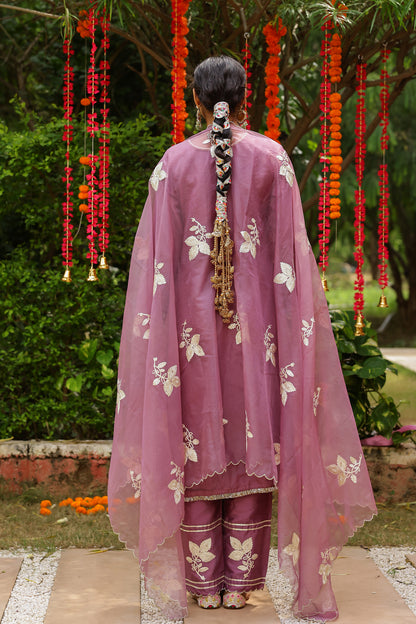 Lavender Mist Organza Kurta Set with Exquisite Gota Embroidered Dupatta