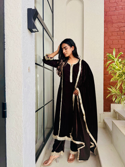 Classic Brown Velvet Suit Set