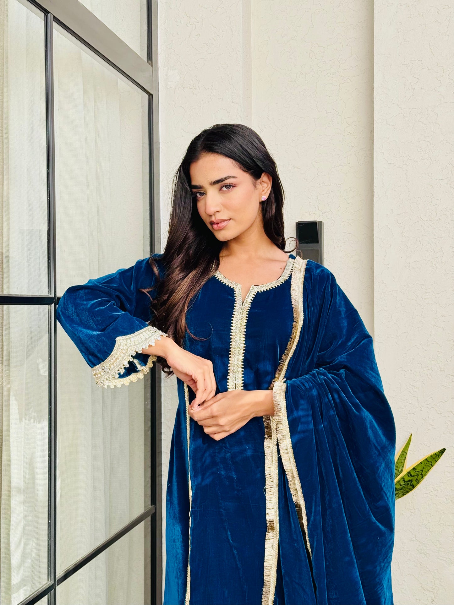 Teal Blue Diva Velvet Suit Set