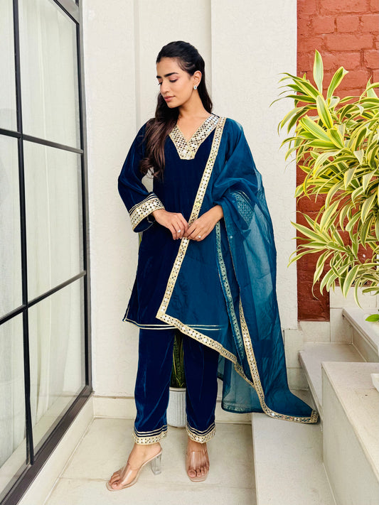 Teal Blue Radiance Velvet Suit Set