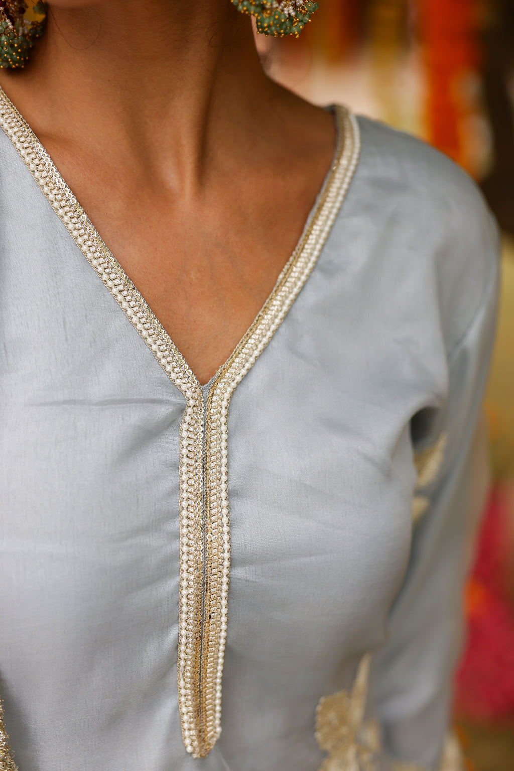 Powder Blue Organza Kurta Set with Gota Work and Dupatta