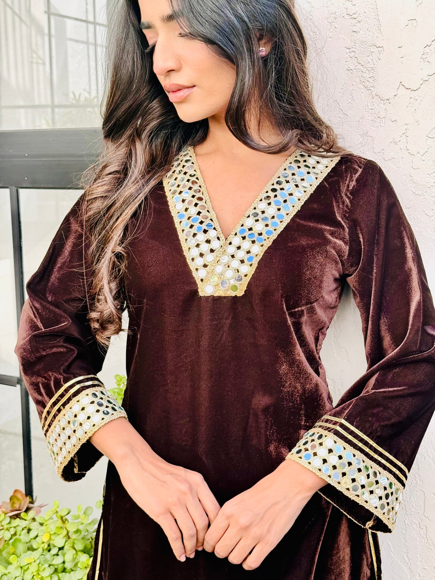 Deep Brown Velvet Suit Set