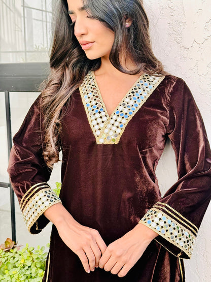 Deep Brown Velvet Suit Set